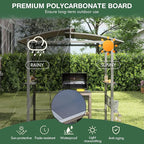 Tangkula 8x5 FT Hardtop Grill Gazebo, Outdoor Double-Tiered Barbecue Canopy with Vented Polycarbonate Roof, 2 Side Shelves, 6 Hooks, Outdoor Grill Shelter for Patio Garden Lawn Deck (Black)