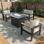 LayinSun 4 Piece Aluminum Outdoor Furniture Set with Fire Pit Table, Outside Patio Deep Seating Conversation Set with Upgraded Washable Thick Cushion