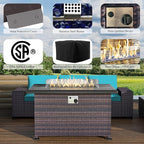 Patio Furniture Set with Propane Fire Pit, 7-Piece Outdoor Sectional Sofa Conversation Set w/ETL Approved 43" Gas Fire Table & Coffee Table - Turquoise