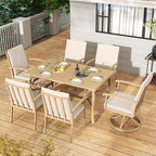 HAPPATIO 7 Piece Patio Dining Set, Aluminum Outdoor Dining Set for 6, Patio Furniture Sets, 2 Swivel Dining Chairs, 4 Dining Chairs, Aluminum Furniture Set for Patio, Yard (Beige)