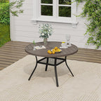 VICLLAX Outdoor Patio Round Dining Table, 40.6"x 40.6" Spliced Metal Tabletop with Storage Shelf for Deck Lawn Garden Backyard, Antique Grey