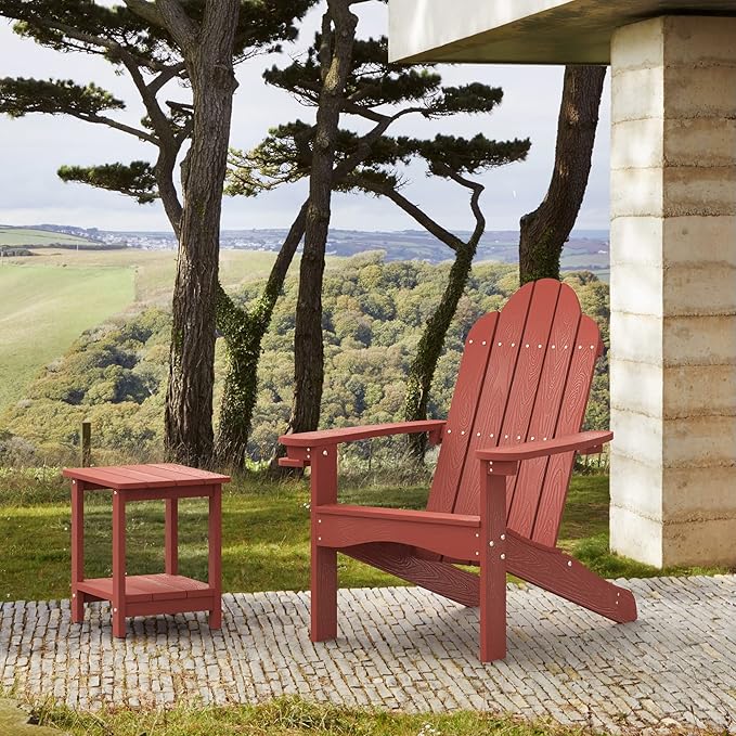 LUE BONA HDPS Adirondack Chairs Set of 8, Fire Pit Outdoor Chair Weather Resistant with Cup Holder, Modern Plastic Chair Plastic for Patio, Deck, Proch, 350LBS, Red