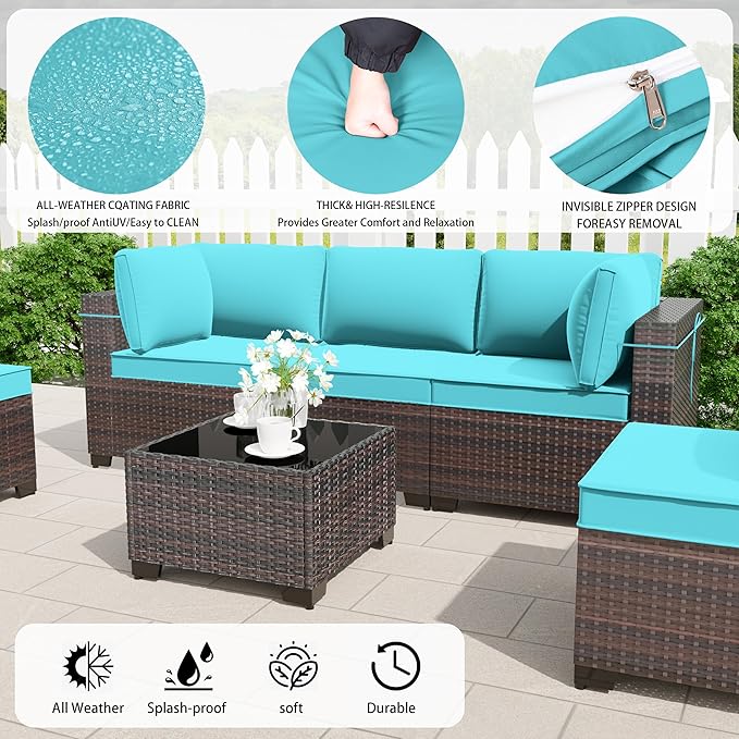 13 Pieces Outdoor Patio Furniture Set with Propane Fire Pit Table Outdoor Furniture Patio Sectional Sofa Conversation Sets w/ETL Approved 43" Gas Outdoor Fire Table & Coffee Table (Blue)