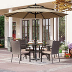 PHI VILLA 5 Pieces Outdoor Dining Set with Umbrella for 4, 37" Square Metal Dining Table & 4 Cushioned Wicker Rattan Chairs with 10ft Beige Umbrella for Patio, Deck, Yard, Porch