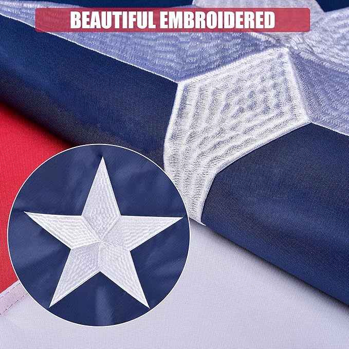 Texas State Flag 3x5 Ft, Deluxe Embroidered Premium Polyester Durable TX Flag with Sewn Stripes and Brass Grommets for Indoor/Outdoor Use
