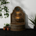 Glitzhome Outdoor Wall Mounted Water Fountain with LED Lights and Pump, Oversized Antique European Style 3-Tier Polyresin Cascading Floor-Standing Fountain for Porch Deck Patio Backyard, 37.25" H