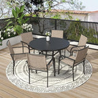7-Piece Outdoor Dining Set, 48'' Round Table with 6 Stackable Chairs All Weather Furniture Set - Beige Grey