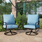 PHI VILLA Patio Furniture Chair Set for 2, Deluxe Outdoor Conversation Set with 2 Swivel Padded Sofa Chair, Full Metal with 5.8" Cushion for Deck, Lawn, Garden(Blue)