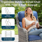 Luxury High Back Outdoor Furniture 6-Inch Thick Cushions with 50,000 BTU Gas Propane Fire Pit Tablet, Patio Furniture Set with Swivel Chairs, for Porch, Balcony, Deck and Yard