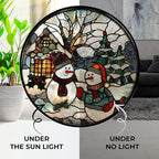 Christmas Snowman Stained Glass Sun Catcher Mountain Stained Glass Window Hanging, Suncatchers Lavender Wall Decor, for Women/Friends/Lover