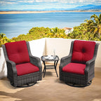 Patio Bistro Set 3 Pieces - Outdoor Swivel Rocker Patio Chair Set of 2 with Matching Tempered Glass Side Table, Cushion Included(Mixed Grey/Red)