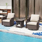 Outdoor Wicker 360 Degree Swivel Glider Rocker Chairs Set of 2 with Cat House Side Table, Patio Conversation Furniture Set with Washable Cushions for Garden, Poolside (Beige)