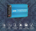DC 12V to AC120V Pure Sine Wave Power Inverter 600W with Dual sockets Output and DC 5V 2Amp USB Output. Ideal for Most Small Power appliances. (600W)