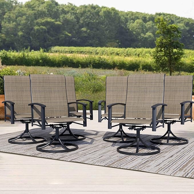 Outdoor Patio Swivel Dining Chairs Set of 6, All-Weather Swivel Rocker Chairs with Textilene High Back and Black Rust-Proof Metal Frame, Perfect for Patio, Lawn, Garden, or Backyard, Mocha