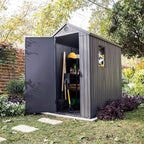 Keter Darwin 4x6 Feet Outdoor Storage Shed, Graphite Gray – Lockable Resin Organizer Unit with Single Door, Window, and Skylight for Backyard, Garden, or Lawn Organization