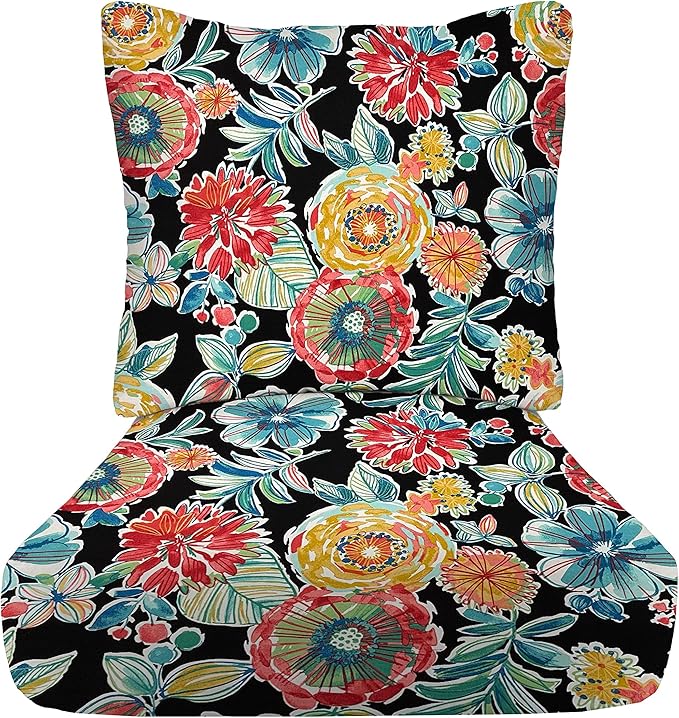 RSH DECOR Deep Seating Cushion with Pillow Back | 22” x 25” Seat | Water and Fade-Resistant Spun Fabric | Outdoor Chair Cushion Set for Patio Furniture | Colsen Noir