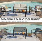 NATURAL EXPRESSIONS 4 Pieces Patio Furniture Sets,Metal Outdoor Patio Furniture Sets,Outdoor Sectional Patio Conversation Set,Wooden Anti-Scald Armrest,Sling Mesh,4" Olefin Cushions