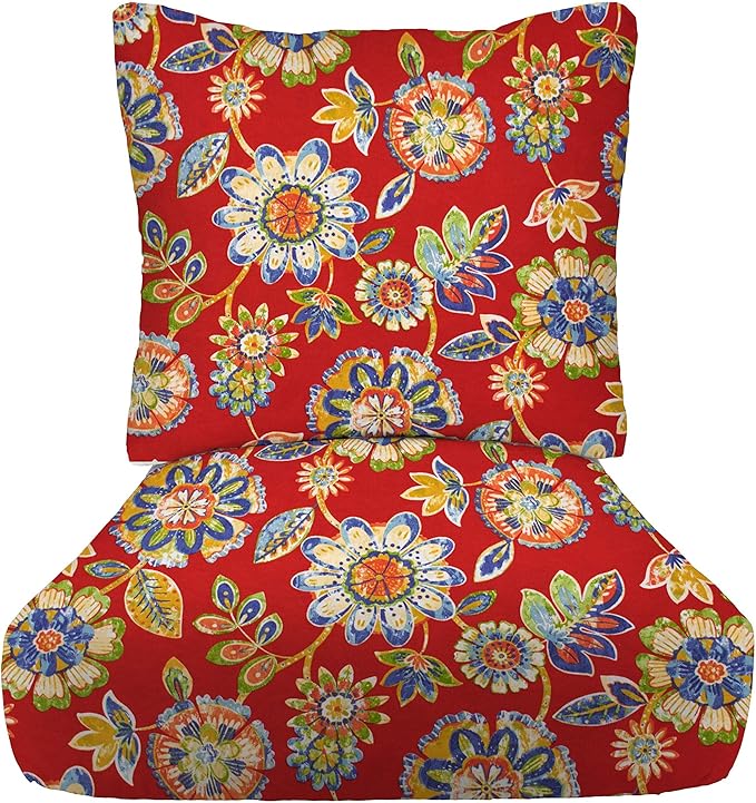 RSH DECOR Deep Seating Cushion with Pillow Back | 23” x 25” Seat | Water and Fade-Resistant Spun Fabric | Outdoor Chair Cushion Set for Patio Furniture | Daelyn Cherry