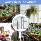 Favfurish 6X10 FT All Season Heavy Duty Walk-in Greenhouses, Outdoor Polycarbonate Plants Green House for Backyard Garden, Sliding Door Raised Base Anchor Aluminum, Green