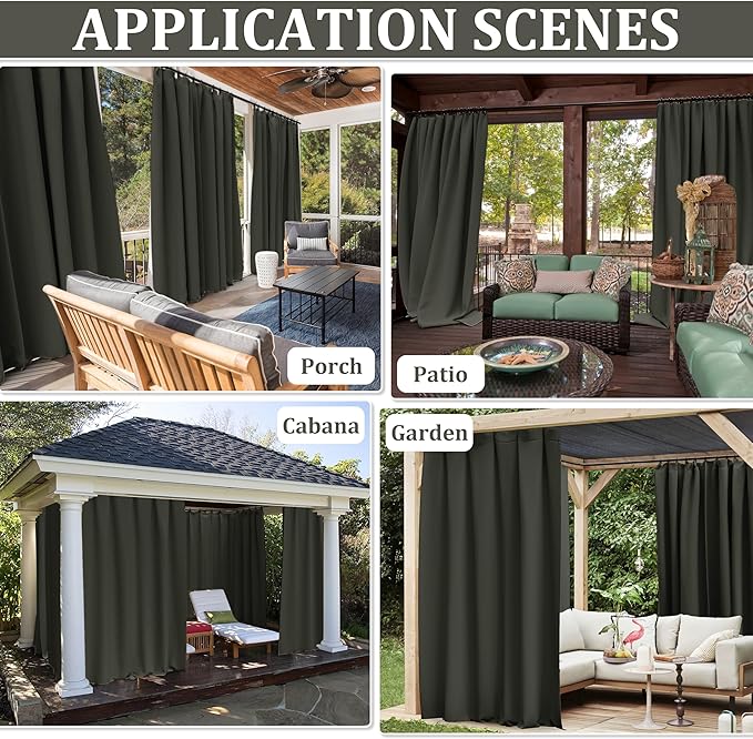 Gazebo Universal Replacement Privacy Curtain,10'×10' Gazebo Outdoor Waterproof Curtains, 4-Panels Sidewall Curtains with Double Zipper for Patio Canopy, Garden and Backyard (Curtain Only)