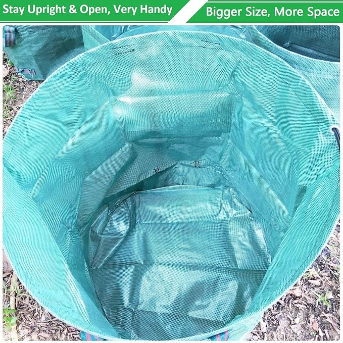 Standard 3-Pack 46 Gallon Yard Garden Bags (D26, H19 inch) with Garden Gloves, Leaf Bags,Yard Waste Bags,Recycling Bag,Camping Waste Bin,Laundry Bag,Lawn Debris,Grass Clippings,Weeds Barrel 4 Handles