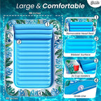 JAMBO XXL Inflatable Tanning Pool Lounger Float, 80 x 56 Sun Tanning Pool Float with Pillow Water Lounge Raft Pool Floatie for Adults Tanning Raft Pool Tub Water Tanning Bed Kiddie Pool Tanning Floats