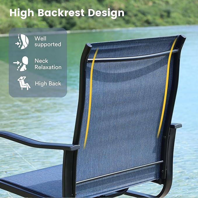VICLLAX 5 Pieces Patio Dining Set for 4, Outdoor Furniture Set Includes 40.2" Square Outdoor Table and 4 Patio Swivel Chairs for Lawn Garden, Black Table and Blue Chairs