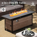 HERA'S HOUSE Patio Furniture Set with 56" Fire Pit Table, Outdoor Patio Conversation Sets, 6 Pieces 7 Seats Wicker Outside Sectional Sofa Set for Lawn Backyard Deck