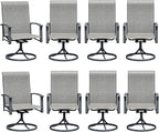 Patio Swivel Chairs Set of 8, Outdoor Swivel Chairs with Armrest, High Back Patio Chair with Metal Frame, All-Weather Outdoor Dining Chair for Deck, Porch and Lawn, Grey
