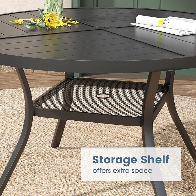 DIFY 7 Pieces Outdoor Patio Dining Set, 6 Blue Textilene Swivel Dining Chairs and 47.2" Black Round Metal Dining Table, Outdoor Table and Chairs