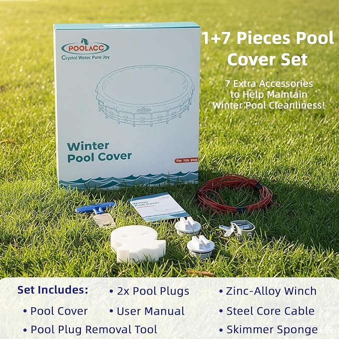 Pool Covers for Above Ground Pools - 15 ft Round Winter Pool Cover, Extra Durable Cold- and UV-Resistant Heavy-Duty Swimming Pool Cover for Winterizing