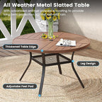 DIFY 5 Pieces Outdoor Patio Dining Set, 4 Brown Textilene Swivel Dining Chairs and 40.6" Walnut Round Metal Dining Table, Outdoor Table and Chairs