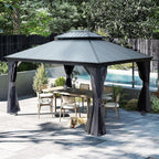 Outdoor Hardtop Gazebo for Patio 10x12FT with Resin-Galvanized Steel Roof, Metal Hard Top Gazebo with Gutters, Heavy Duty Gazebos All Season with Curtains & Netting, for Deck, Backyard, Hot Tub