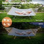 SUNCREAT Hammocks Outdoor 2 Person Hammock with Solar Powered Lights, Double Hammock with 12 ft Stand Included, Light Gray