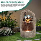27" Outdoor Water Fountain with LED Lights,2-Tier Bird Natural Zen Garden Fountain, Relaxing Waterfall Floor, Yard, Porch or Deck Decor, Whether-Resistant, Faux Granite Texture
