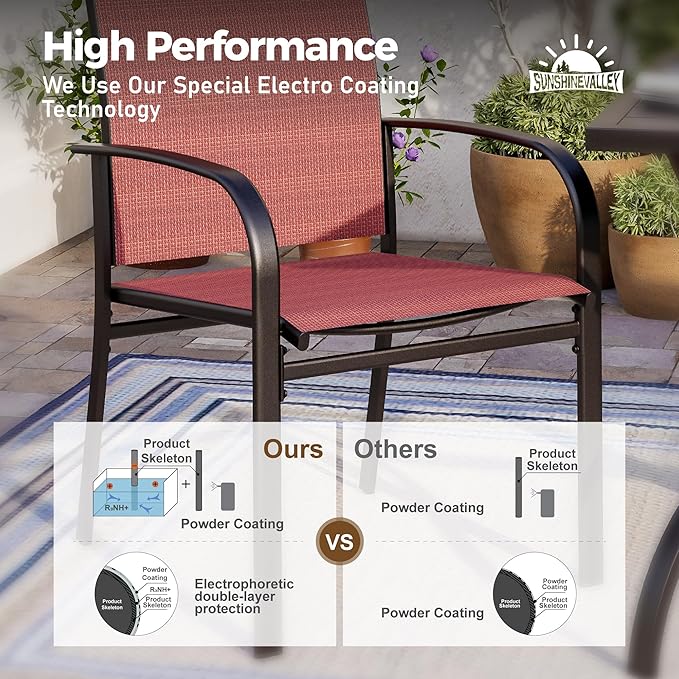 Patio Dining Set 7 PCS, Outdoor Red Dining Chairs for 6, Rectangular Steel Extendable Dining Table,Patio Dining Table and Chairs for Outdoor Lawn Garden,Deck.