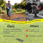 36"x10"Lawn Leveling Rake with Aluminum Rollers, Stainless Steel Yard Lawn Leveler Tool with Adjustable Long Handle, Yard Leveling Rake Suit, Levelawn Tool for Soil, Grass, Golf Course, Garden, Farm