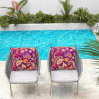 WOLKI Waterproof Outdoor Pillows 26x26 Feather and Down Filled Throw Pillow for Patio Furniture, Outside Decorative Pillow Set of 2 Flower