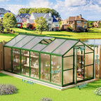 8x12 FT Greenhouse for Outdoors, Large Aluminum Greenhouses with Roof Vent and Quick Setup Structure, Greenhouse Heavy Duty with PC Panels, Walk-in Green Houses for Winter Garden,Backyard,Patio,Lawn