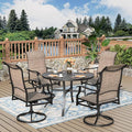 5 Pieces Patio Dining Set, Outdoor Table and Chairs, 4 x Textilene Swivel Dining Chairs and 42" Round Black Table, with 1.57" Umbrella Hole, for Cozy Garden Settings, Grey-Brown