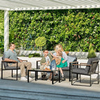NATURAL EXPRESSIONS 4 Pieces Patio Furniture Sets,Metal Outdoor Patio Furniture Sets,Outdoor Sectional Patio Conversation Set,Wooden Anti-Scald Armrest,Sling Mesh,4" Olefin Cushions Dark Grey