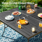 PHI VILLA 9 Pieces Patio Dining Table Set for 8, 60” Square Metal Wrought Iron Dining Table & Stackable Dining Chairs, Large Dining Furniture Set for Outdoor Deck, Yard, Porch