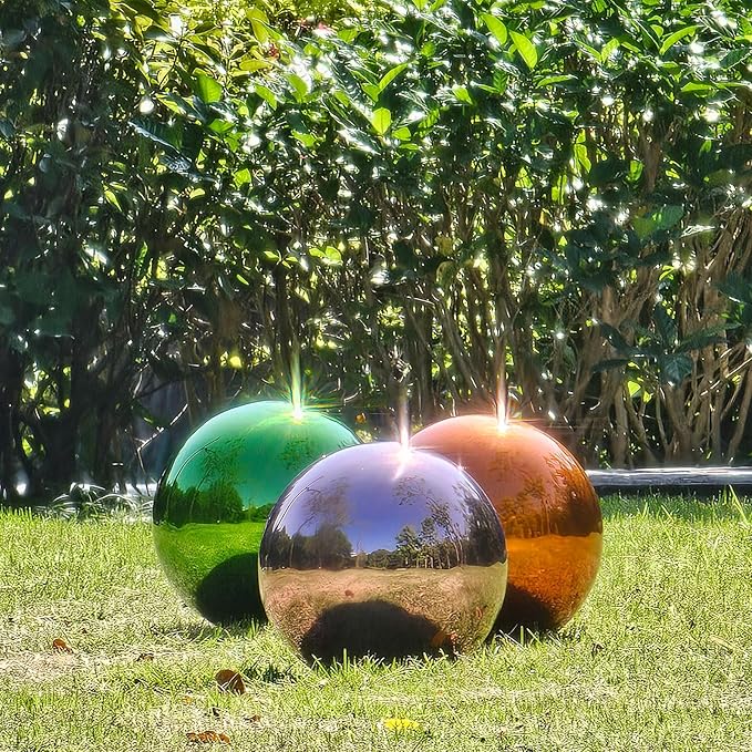 Stainless Steel Gazing Globe Mirror Ball, Decorative Gazing Balls for Garden, Reflective Smooth Garden Ball Sphere for Outdoor Yard Decoration (Green, Dia: 12 inch)