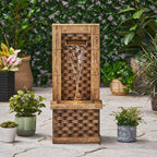 Merax 35.25" High Wall Tower Fountain,Weather-Resistant Outdoor Fountain with LED Lights, Light Brown Faux Stone, Garden Fountain for Patio, Yard, or Entryway