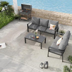 Aluminum Patio Furniture Set with Cushions 3-Piece Outdoor Sectional Metal Conversation Sofa Set with Coffee Table for Garden,Lawn,Backyard,Deck