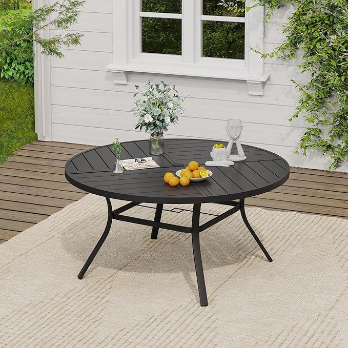 VICLLAX Outdoor Patio Round Dining Table, 50"x 50" Spliced Metal Tabletop for Deck Lawn Garden Backyard, Black