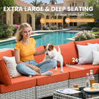 Outdoor Sectional Patio Furniture Set with Glowing Table,7 Pieces Wicker Conversation Sets L Shaped Couch Out Door Sofa Set Outside Furniture for Garden Deck Yard Porch,Orange Red