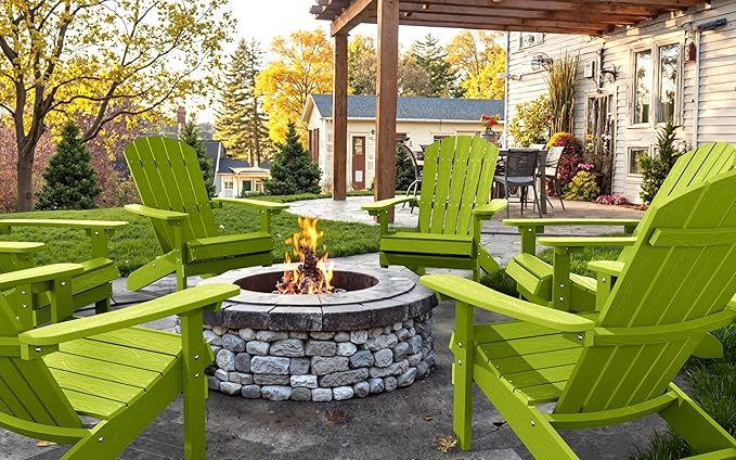 YEFU Adirondack Chairs Set of 2: Plastic Adirondack Chairs - Patio Chairs with Wood Texture - Outdoor Chair HIPS - Lawn Fire Pit Deck Porch Garden Chairs for Adults(Kelly Green)