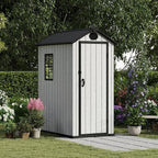 3.4x5.3 FT Resin Outdoor Storage Shed, 125 Cuft Garden Tool Sheds & Outdoor Storage Plastic Shed with Floor, 7FT Tall Backyard Outside Lawn Mower Storage Shed with Side Window, Cemented Grey