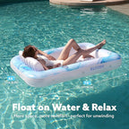 SLOOSH Inflatable Tanning Pool Lounger Float, 70" x 46" Pool Floats Adult with Pillow, 4 in 1 Suntan Tub Raft Floatie,Sunbathing Bed Lounge for Water Blow Up Ball Pit Party Gifts
